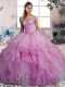 Lilac Lace Up Off The Shoulder Beading and Ruffles Sweet 16 Quinceanera Dress Organza Sleeveless