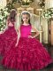 Fuchsia Sleeveless Organza Lace Up Kids Formal Wear for Party and Wedding Party