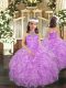 Custom Design Lilac Ball Gowns Organza Halter Top Sleeveless Beading and Ruffles Floor Length Lace Up Little Girls Pageant Dress