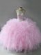 Floor Length Pink Sweet 16 Dresses Tulle Sleeveless Beading and Ruffles