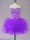 Sweetheart Sleeveless Party Dress Mini Length Beading and Ruffles Purple Organza