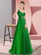 New Arrival Green Empire Chiffon One Shoulder Sleeveless Beading Criss Cross Formal Evening Gowns Brush Train