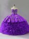 Purple Fabric With Rolling Flowers Lace Up Sweetheart Sleeveless Sweet 16 Dress Brush Train Embroidery and Ruffles