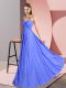 Great Blue Chiffon Lace Up Going Out Dresses Sleeveless Floor Length Ruching