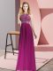 Fuchsia Sleeveless Floor Length Beading Backless Prom Gown