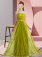 Olive Green Chiffon Lace Up Scoop Sleeveless Floor Length Dama Dress for Quinceanera Beading