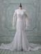 White Backless Scoop Lace and Belt Wedding Dress Lace Long Sleeves Court Train