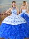 Free and Easy Lace Up Quinceanera Dress Royal Blue for Sweet 16 and Quinceanera with Embroidery and Ruffles Court Train