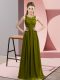 Sleeveless Floor Length Beading and Appliques Zipper Bridesmaids Dress with Olive Green
