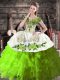 Green Quinceanera Gown Sweet 16 and Quinceanera with Embroidery and Ruffles Off The Shoulder Sleeveless Lace Up