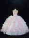 Floor Length Pink And White Sweet 16 Quinceanera Dress Sweetheart Sleeveless Lace Up