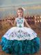 Teal Organza Lace Up Child Pageant Dress Sleeveless Floor Length Embroidery and Ruffles