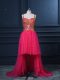 Popular High Low Zipper Prom Dresses Hot Pink for Prom and Party and Military Ball with Beading and Lace and Sequins