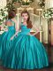 Teal Sleeveless Floor Length Ruching Lace Up Little Girls Pageant Gowns