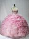Baby Pink Lace Up Sweetheart Beading and Ruffles and Pick Ups Quinceanera Dress Organza Sleeveless