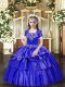 Affordable Blue Lace Up Little Girls Pageant Gowns Beading and Ruffled Layers Sleeveless Floor Length