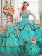 Organza Sweetheart Sleeveless Lace Up Embroidery and Ruffled Layers 15th Birthday Dress in Aqua Blue