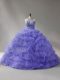 Lavender Sleeveless Court Train Beading and Pick Ups Ball Gown Prom Dress