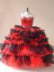 Extravagant Red And Black Organza Lace Up Ball Gown Prom Dress Sleeveless Floor Length Beading and Ruffled Layers