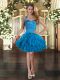 Discount Blue Ball Gowns Ruffles Prom Evening Gown Lace Up Tulle Sleeveless Mini Length