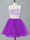 Low Price Eggplant Purple Organza Zipper Dress for Prom Sleeveless Appliques