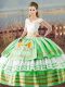Apple Green Satin Lace Up V-neck Sleeveless Floor Length Quinceanera Dress Embroidery and Ruffled Layers