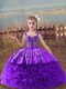 Modern Sleeveless Embroidery Lace Up Little Girl Pageant Gowns with Lavender Sweep Train