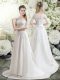 Chic White Empire Scoop Long Sleeves Tulle Brush Train Clasp Handle Lace Wedding Gown