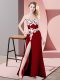 Shining Red Column/Sheath Lace and Appliques Prom Dresses Zipper Chiffon Sleeveless Floor Length