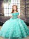 Apple Green Ball Gowns Straps Sleeveless Organza Brush Train Lace Up Ruffled Layers Little Girls Pageant Gowns