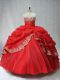 Floor Length Ball Gowns Sleeveless Red Quinceanera Gown Lace Up