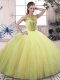 Trendy Yellow Green Sleeveless Floor Length Beading Lace Up Vestidos de Quinceanera