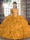 Suitable Ball Gowns Sweet 16 Dress Orange Off The Shoulder Organza Sleeveless Floor Length Lace Up