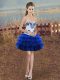 Custom Designed Royal Blue Ball Gowns Embroidery and Ruffled Layers Homecoming Dress Lace Up Organza Sleeveless Mini Length