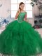 Super Green Sleeveless Organza Zipper 15th Birthday Dress for Military Ball and Sweet 16 and Quinceanera