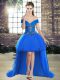 Noble Blue Sleeveless High Low Beading Lace Up Custom Made Pageant Dress