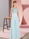 Unique Chiffon Scoop Sleeveless Backless Beading Dress for Prom in Light Blue