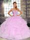 Exceptional Sleeveless Lace Up Floor Length Beading and Ruffles Quinceanera Gown