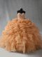 Gold Ball Gowns Beading and Ruffles and Pick Ups Sweet 16 Dresses Lace Up Organza Sleeveless Floor Length