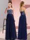 Excellent Navy Blue Chiffon Lace Up Sweetheart Sleeveless Floor Length Homecoming Dress Beading