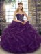 Fine Dark Purple Vestidos de Quinceanera Military Ball and Sweet 16 and Quinceanera with Beading and Ruffles Sweetheart Sleeveless Lace Up