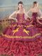 Lace Up Vestidos de Quinceanera Burgundy for Sweet 16 and Quinceanera with Embroidery and Ruffled Layers Brush Train