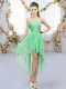 Empire Bridesmaid Gown Green Sweetheart Chiffon Sleeveless High Low Lace Up