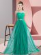 Scoop Sleeveless Damas Dress Floor Length Beading Turquoise Chiffon