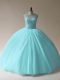 Beading Quinceanera Gowns Aqua Blue Lace Up Sleeveless Floor Length