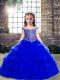 Nice Royal Blue Organza Lace Up Scoop Sleeveless Floor Length Little Girl Pageant Dress Beading and Pick Ups