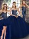 Latest Beading Quinceanera Gowns Navy Blue Lace Up Sleeveless Floor Length