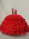 Red Sleeveless Organza Lace Up Quinceanera Dress for Sweet 16 and Quinceanera