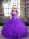 Latest Straps Sleeveless Little Girls Pageant Dress Floor Length Beading and Ruffles Purple Tulle