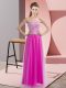 Floor Length Lace Up Homecoming Dress Fuchsia for Prom and Party with Beading